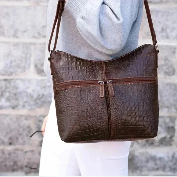 Jack George HAND-STAINED BUFFALO LEATHER WITH HORNBACK CROCO EMBOSS Hobo - Picture 1 of 9